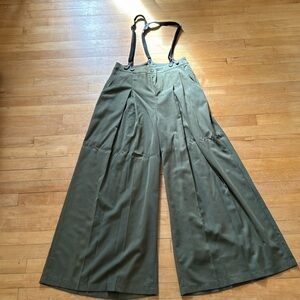 Voodoo Vixen Olive Green Wide-Leg Suspender Pants